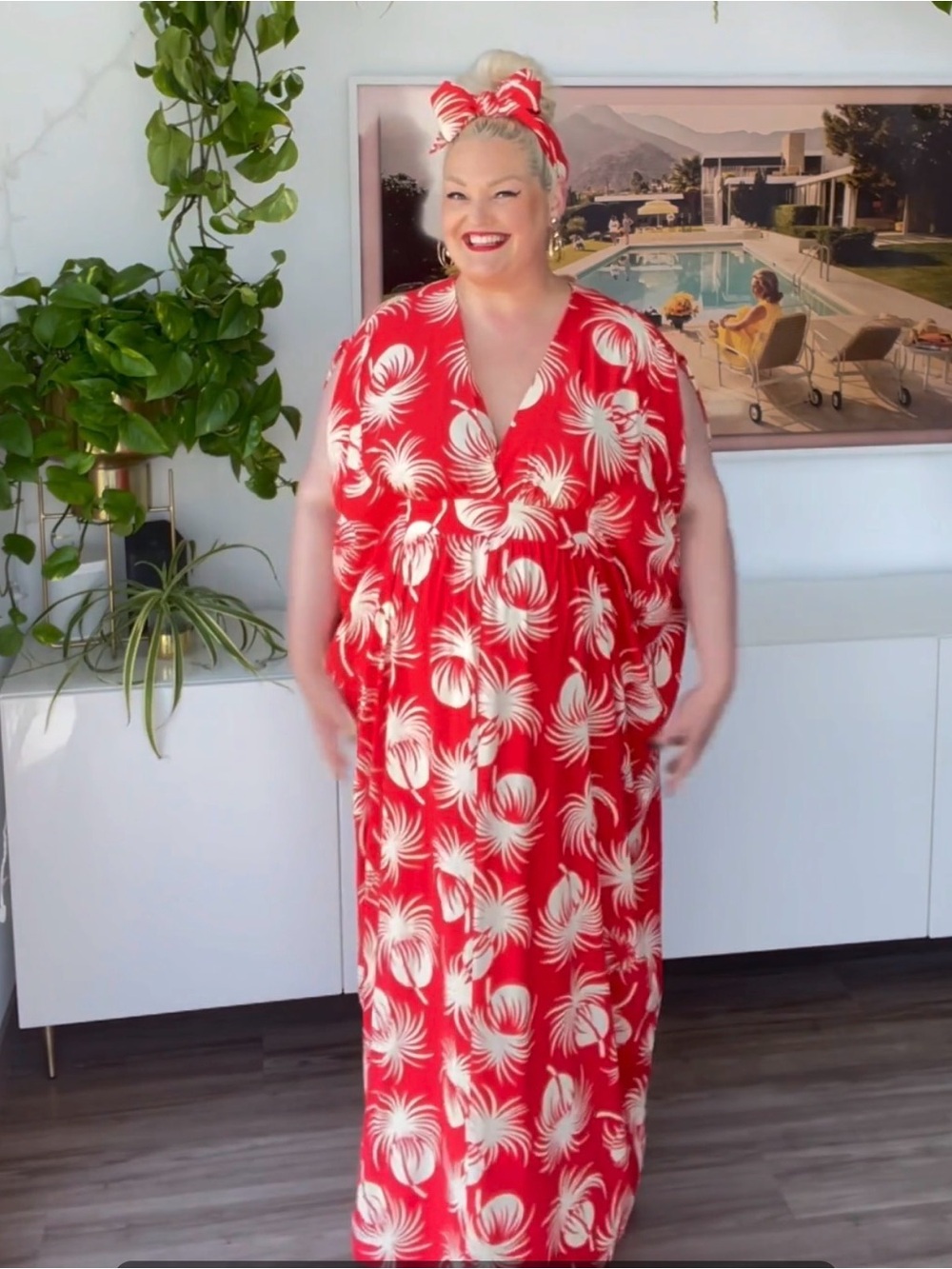 Trashy Diva Polka Dot Palms Liz Caftan, Sz L - Picture 3 of 5